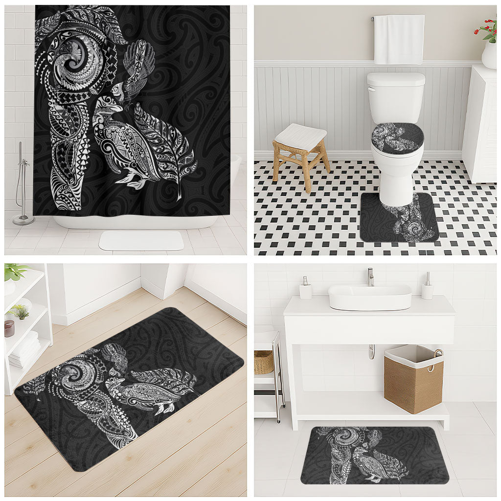 Aotearoa Moko Tribal Tattoo Bathroom Set New Zealand Maori Penguin and Fantail Black Color LT03 - Polynesian Pride