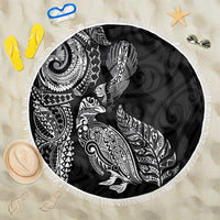 Aotearoa Moko Tribal Tattoo Beach Blanket New Zealand Maori Penguin and Fantail Black Color LT03 One Size 150cm Black - Polynesian Pride