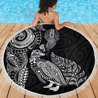 Aotearoa Moko Tribal Tattoo Beach Blanket New Zealand Maori Penguin and Fantail Black Color LT03 - Polynesian Pride