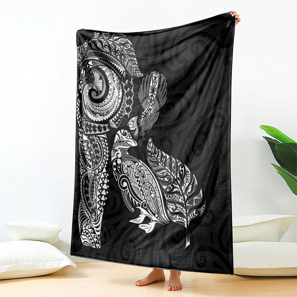Aotearoa Moko Tribal Tattoo Blanket New Zealand Maori Penguin and Fantail Black Color LT03 - Polynesian Pride