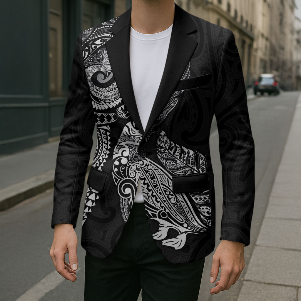 Aotearoa Moko Tribal Tattoo Blazer New Zealand Maori Penguin and Fantail Black Color LT03 - Polynesian Pride