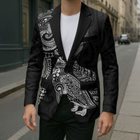 Aotearoa Moko Tribal Tattoo Blazer New Zealand Maori Penguin and Fantail Black Color LT03 - Polynesian Pride