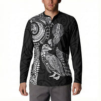 Aotearoa Moko Tribal Tattoo Button Sweatshirt New Zealand Maori Penguin and Fantail Black Color LT03 - Polynesian Pride