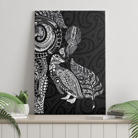 Aotearoa Moko Tribal Tattoo Canvas Wall Art New Zealand Maori Penguin and Fantail Black Color LT03 - Polynesian Pride