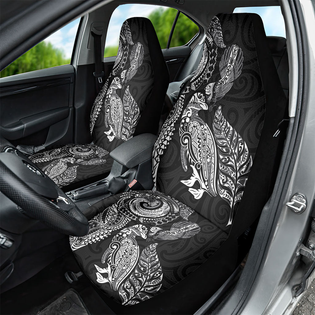 Aotearoa Moko Tribal Tattoo Car Seat Cover New Zealand Maori Penguin and Fantail Black Color LT03 - Polynesian Pride