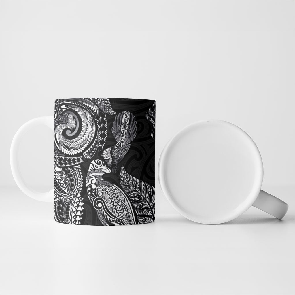 Aotearoa Moko Tribal Tattoo Ceramic Mug New Zealand Maori Penguin and Fantail Black Color LT03 - Polynesian Pride
