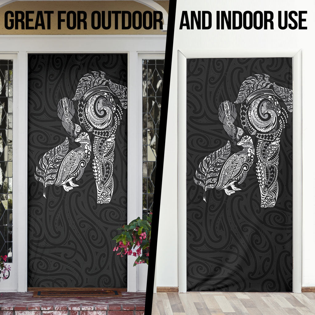 Aotearoa Moko Tribal Tattoo Door Cover New Zealand Maori Penguin and Fantail Black Color LT03 - Polynesian Pride