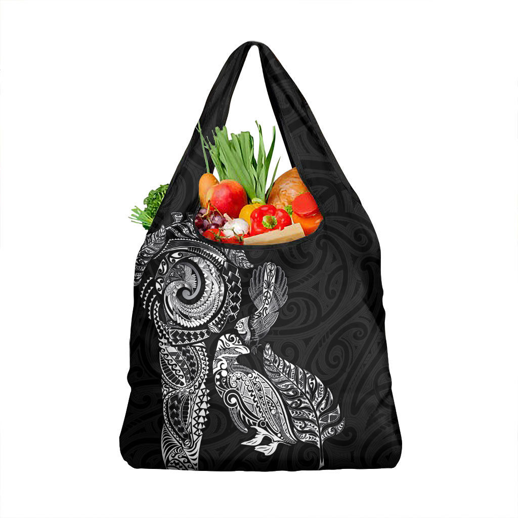 Aotearoa Moko Tribal Tattoo Grocery Bag New Zealand Maori Penguin and Fantail Black Color LT03 1-pack One Size Black - Polynesian Pride
