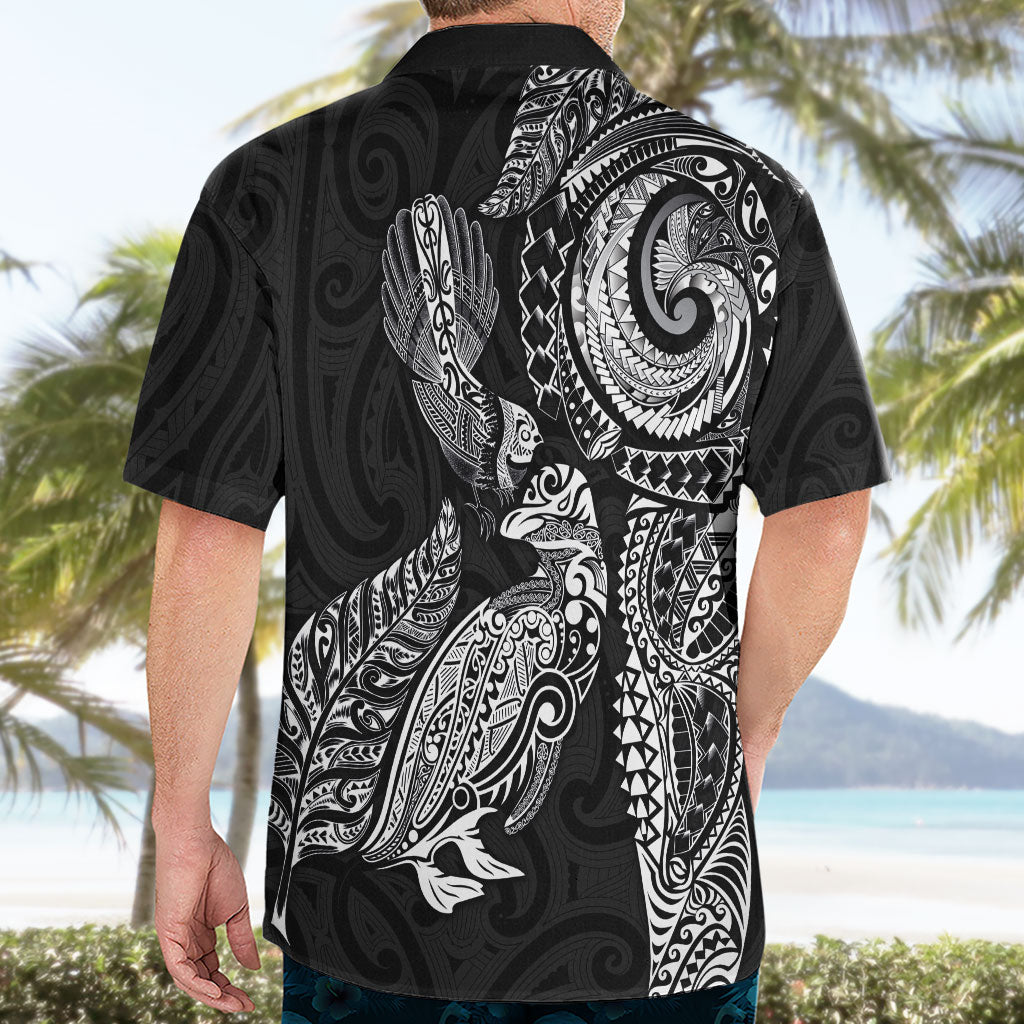 Aotearoa Moko Tribal Tattoo Hawaiian Shirt New Zealand Maori Penguin and Fantail Black Color LT03 - Polynesian Pride