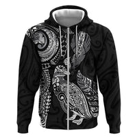 Aotearoa Moko Tribal Tattoo Hoodie New Zealand Maori Penguin and Fantail Black Color LT03 Zip Hoodie Black - Polynesian Pride