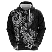 Aotearoa Moko Tribal Tattoo Hoodie New Zealand Maori Penguin and Fantail Black Color LT03 - Polynesian Pride