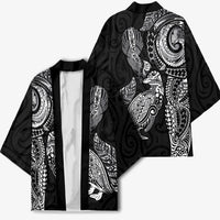 Aotearoa Moko Tribal Tattoo Kimono New Zealand Maori Penguin and Fantail Black Color LT03 - Polynesian Pride