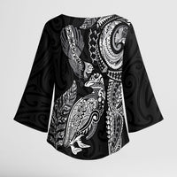 Aotearoa Moko Tribal Tattoo Kimono Sleeve Blouse New Zealand Maori Penguin and Fantail Black Color LT03 - Polynesian Pride