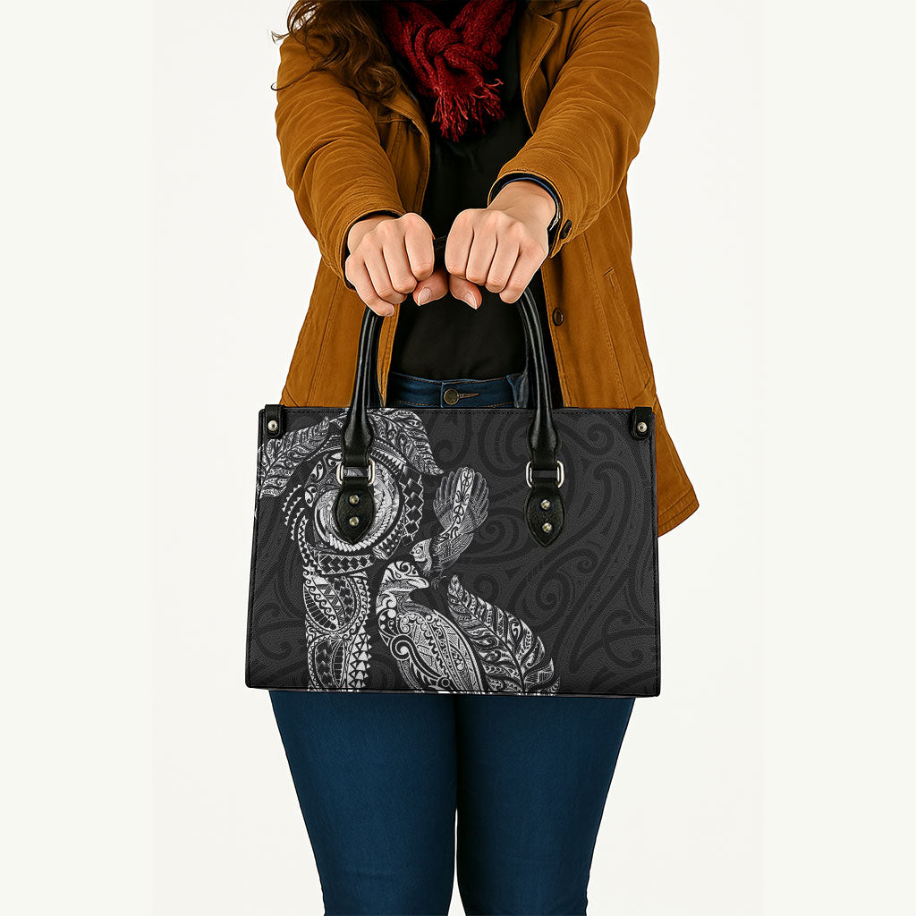 Aotearoa Moko Tribal Tattoo Leather Bag New Zealand Maori Penguin and Fantail Black Color LT03 - Polynesian Pride