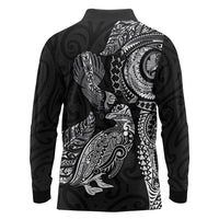 Aotearoa Moko Tribal Tattoo Long Sleeve Polo Shirt New Zealand Maori Penguin and Fantail Black Color LT03 - Polynesian Pride