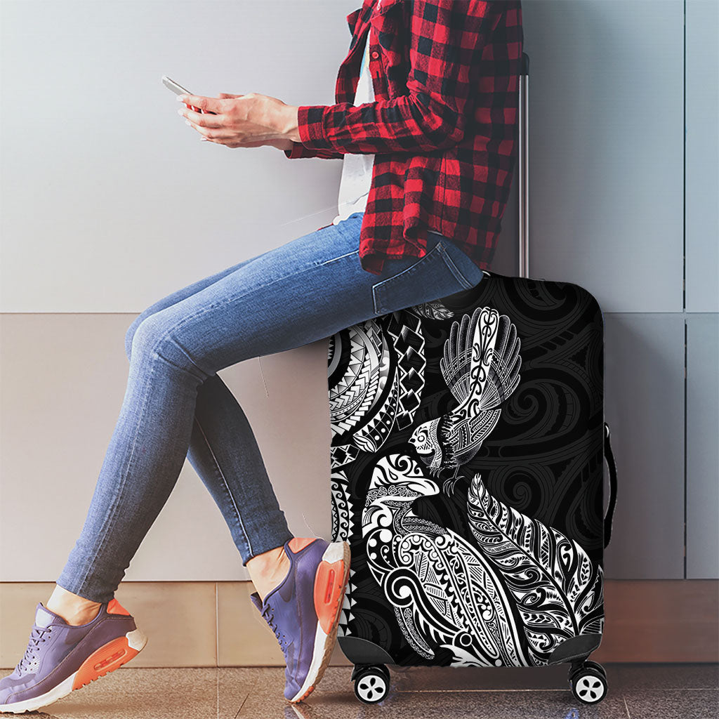 Aotearoa Moko Tribal Tattoo Luggage Cover New Zealand Maori Penguin and Fantail Black Color LT03 - Polynesian Pride