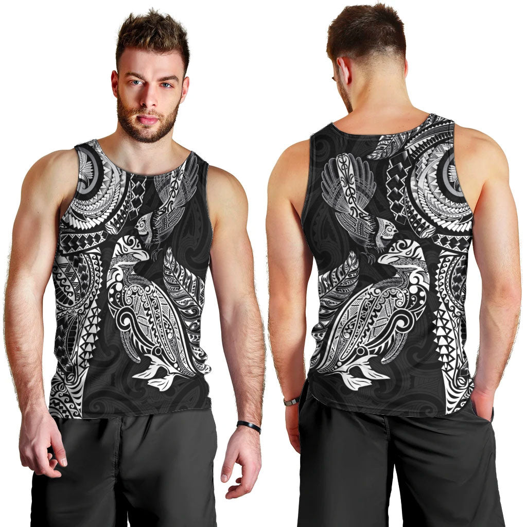 Aotearoa Moko Tribal Tattoo Men Tank Top New Zealand Maori Penguin and Fantail Black Color LT03 - Polynesian Pride