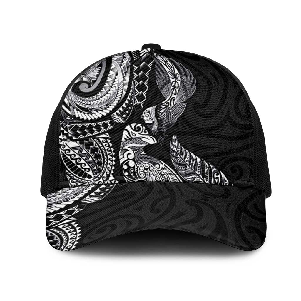 Aotearoa Moko Tribal Tattoo Mesh Trucker Cap New Zealand Maori Penguin and Fantail Black Color LT03 One Size Black Black - Polynesian Pride