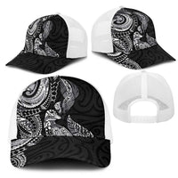 Aotearoa Moko Tribal Tattoo Mesh Trucker Cap New Zealand Maori Penguin and Fantail Black Color LT03 - Polynesian Pride