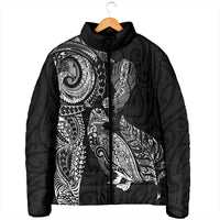 Aotearoa Moko Tribal Tattoo Padded Jacket New Zealand Maori Penguin and Fantail Black Color LT03 - Polynesian Pride
