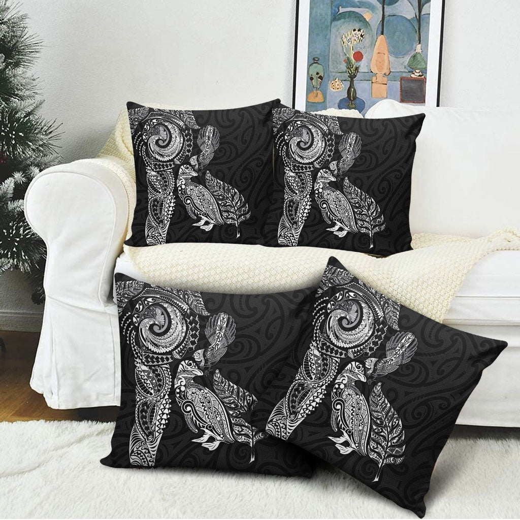Aotearoa Moko Tribal Tattoo Pillow Cover New Zealand Maori Penguin and Fantail Black Color LT03 - Polynesian Pride