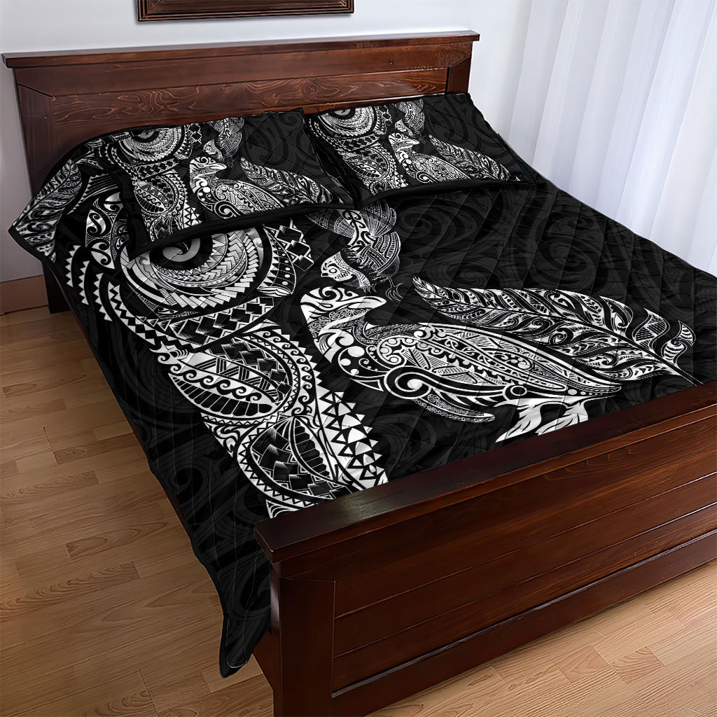 Aotearoa Moko Tribal Tattoo Quilt Bed Set New Zealand Maori Penguin and Fantail Black Color LT03 - Polynesian Pride