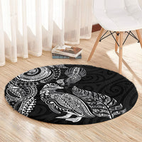 Aotearoa Moko Tribal Tattoo Round Carpet New Zealand Maori Penguin and Fantail Black Color LT03 - Polynesian Pride