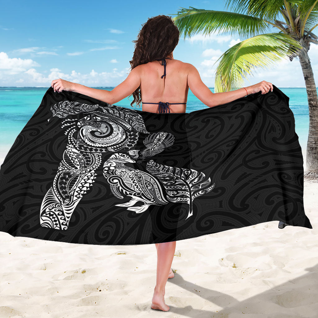 Aotearoa Moko Tribal Tattoo Sarong New Zealand Maori Penguin and Fantail Black Color LT03 - Polynesian Pride