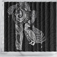 Aotearoa Moko Tribal Tattoo Shower Curtain New Zealand Maori Penguin and Fantail Black Color LT03 - Polynesian Pride