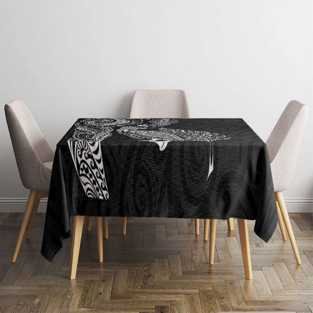 Aotearoa Moko Tribal Tattoo Tablecloth New Zealand Maori Penguin and Fantail Black Color LT03 - Polynesian Pride