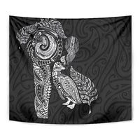 Aotearoa Moko Tribal Tattoo Tapestry New Zealand Maori Penguin and Fantail Black Color LT03 - Polynesian Pride