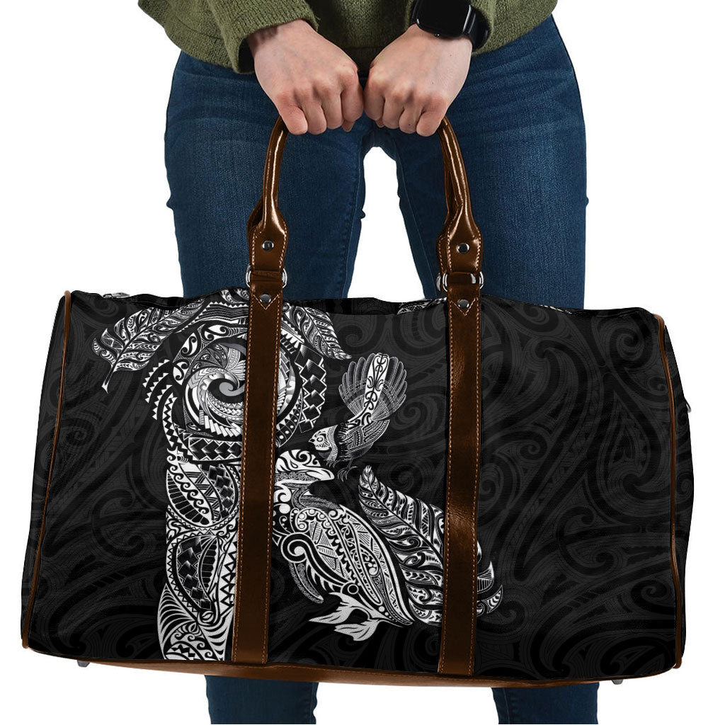 Aotearoa Moko Tribal Tattoo Travel Bag New Zealand Maori Penguin and Fantail Black Color LT03 Black - Polynesian Pride