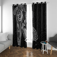 Aotearoa Moko Tribal Tattoo Window Curtain New Zealand Maori Penguin and Fantail Black Color LT03 With Grommets Black - Polynesian Pride