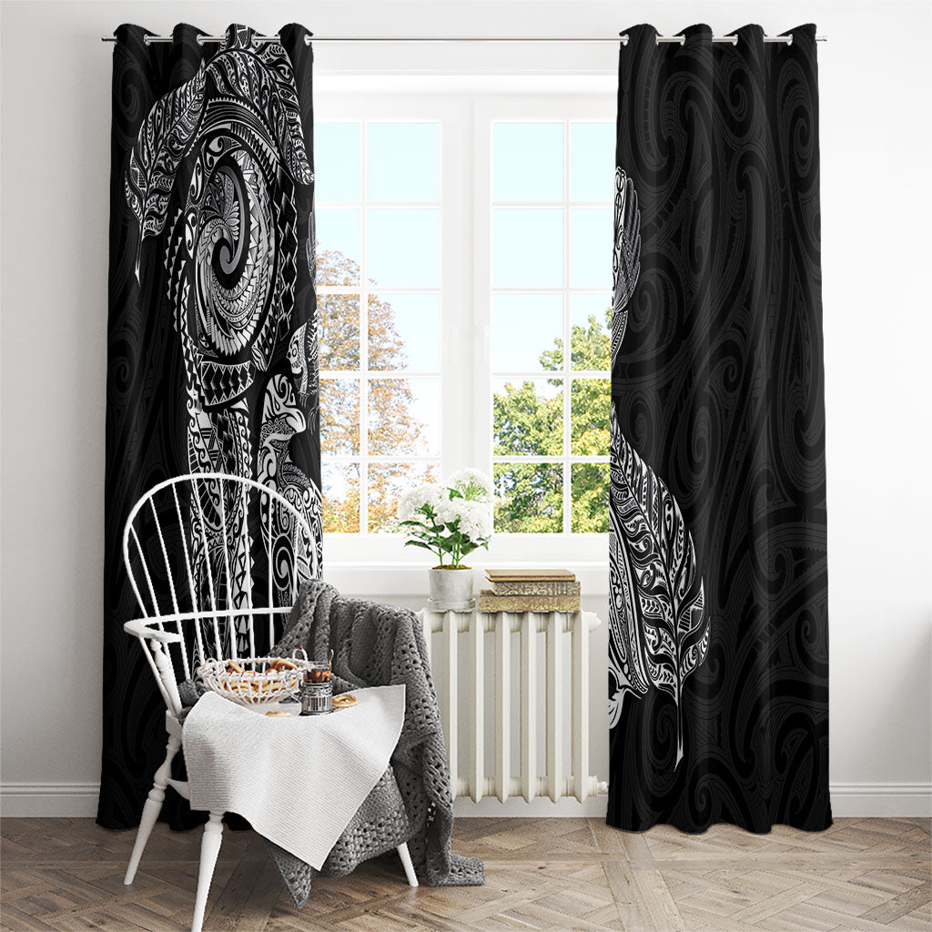 Aotearoa Moko Tribal Tattoo Window Curtain New Zealand Maori Penguin and Fantail Black Color LT03 - Polynesian Pride