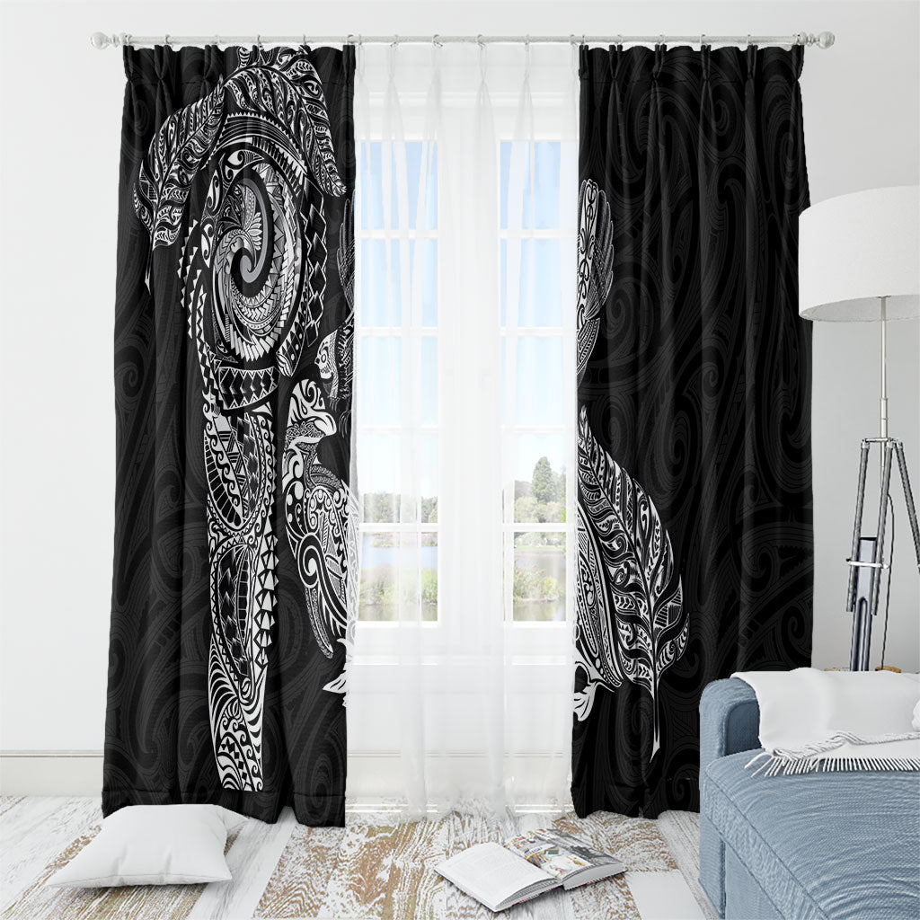 Aotearoa Moko Tribal Tattoo Window Curtain New Zealand Maori Penguin and Fantail Black Color LT03 - Polynesian Pride