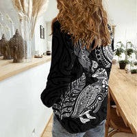 Aotearoa Moko Tribal Tattoo Women Casual Shirt New Zealand Maori Penguin and Fantail Black Color LT03 - Polynesian Pride
