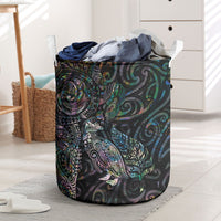 Aotearoa Moko Tribal Tattoo Laundry Basket New Zealand Maori Penguin and Fantail Paua Shell Style LT03 Multicolor - Polynesian Pride