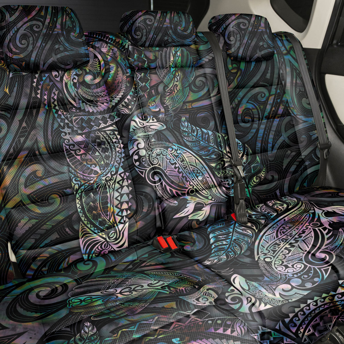 Aotearoa Moko Tribal Tattoo Back Car Seat Cover New Zealand Maori Penguin and Fantail Paua Shell Style LT03 - Polynesian Pride