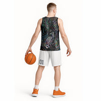 Aotearoa Moko Tribal Tattoo Basketball Jersey New Zealand Maori Penguin and Fantail Paua Shell Style LT03 - Polynesian Pride
