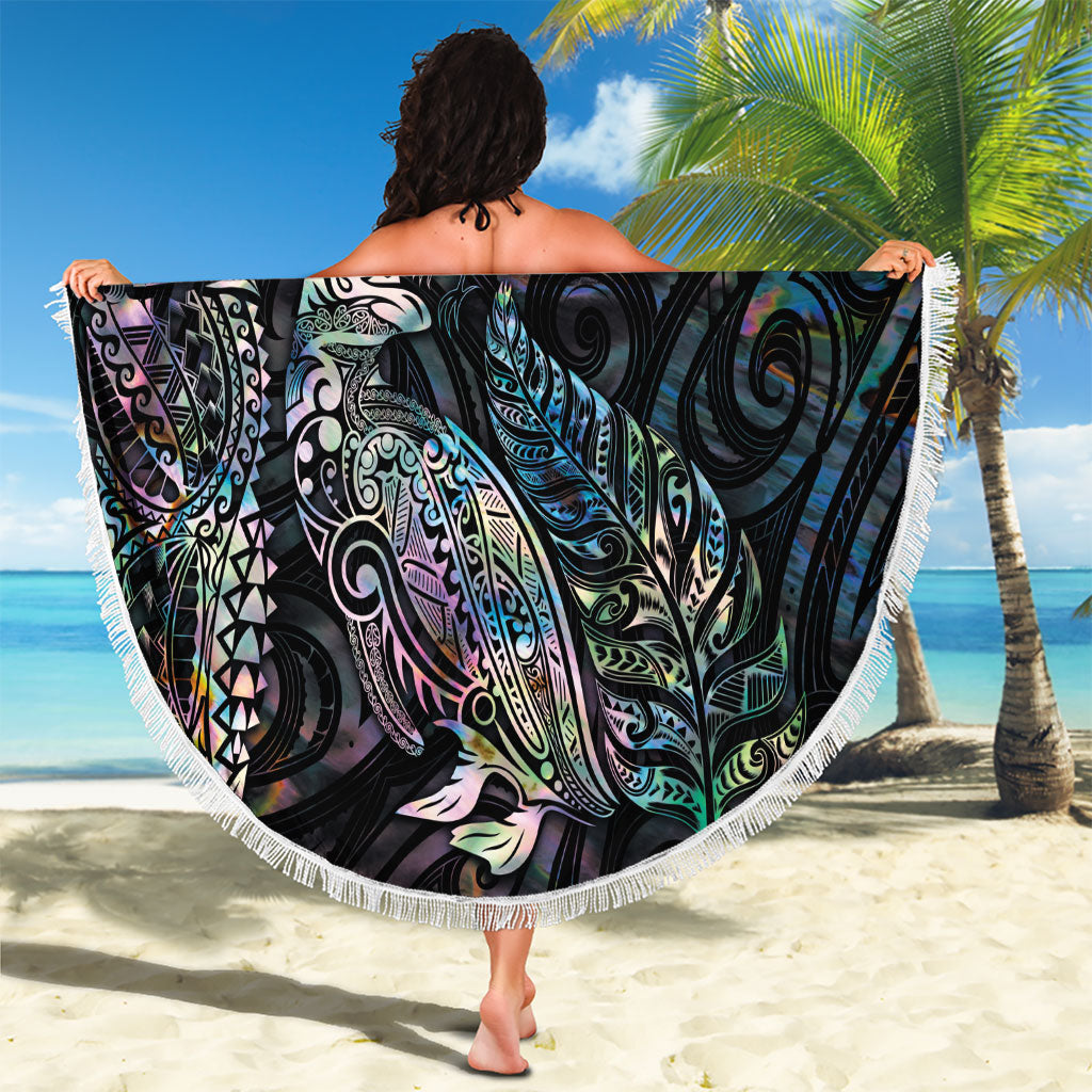 Aotearoa Moko Tribal Tattoo Beach Blanket New Zealand Maori Penguin and Fantail Paua Shell Style LT03 - Polynesian Pride