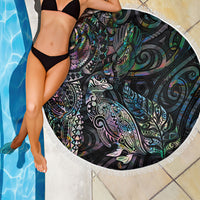Aotearoa Moko Tribal Tattoo Beach Blanket New Zealand Maori Penguin and Fantail Paua Shell Style LT03 - Polynesian Pride