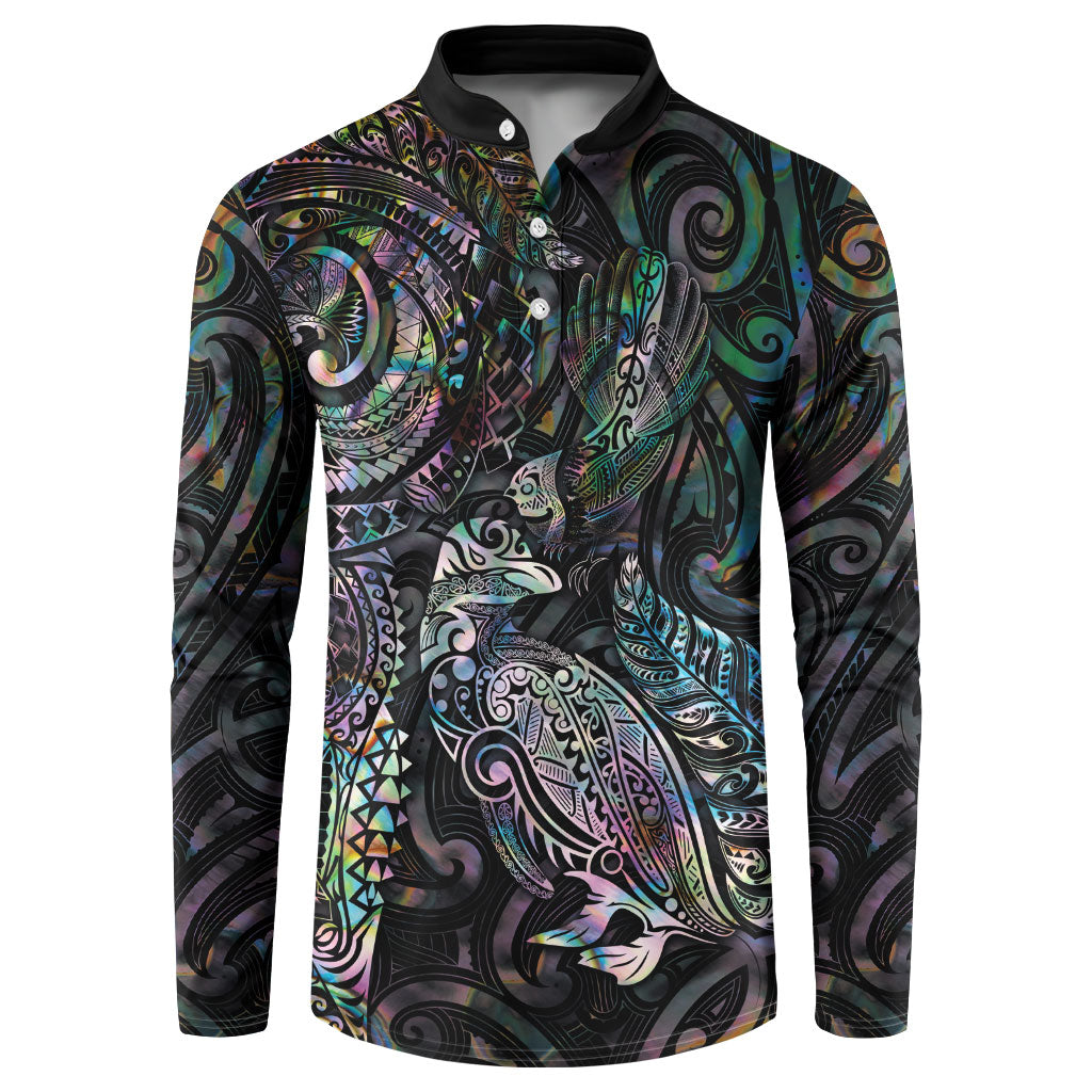 Aotearoa Moko Tribal Tattoo Button Sweatshirt New Zealand Maori Penguin and Fantail Paua Shell Style LT03 Multicolor - Polynesian Pride