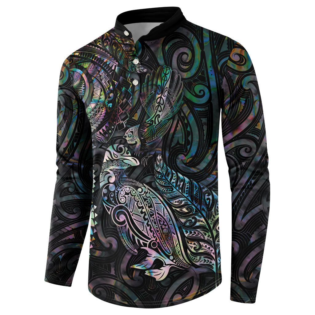 Aotearoa Moko Tribal Tattoo Button Sweatshirt New Zealand Maori Penguin and Fantail Paua Shell Style LT03 - Polynesian Pride