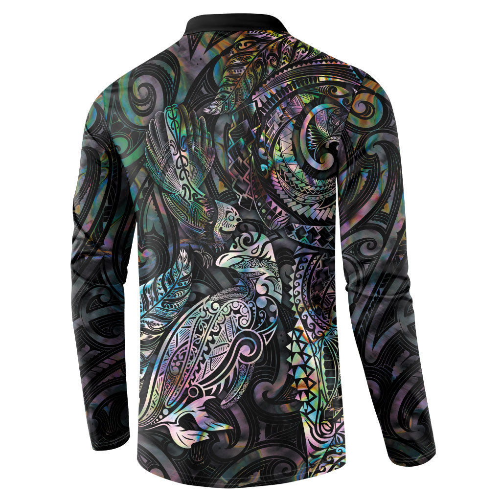 Aotearoa Moko Tribal Tattoo Button Sweatshirt New Zealand Maori Penguin and Fantail Paua Shell Style LT03 - Polynesian Pride