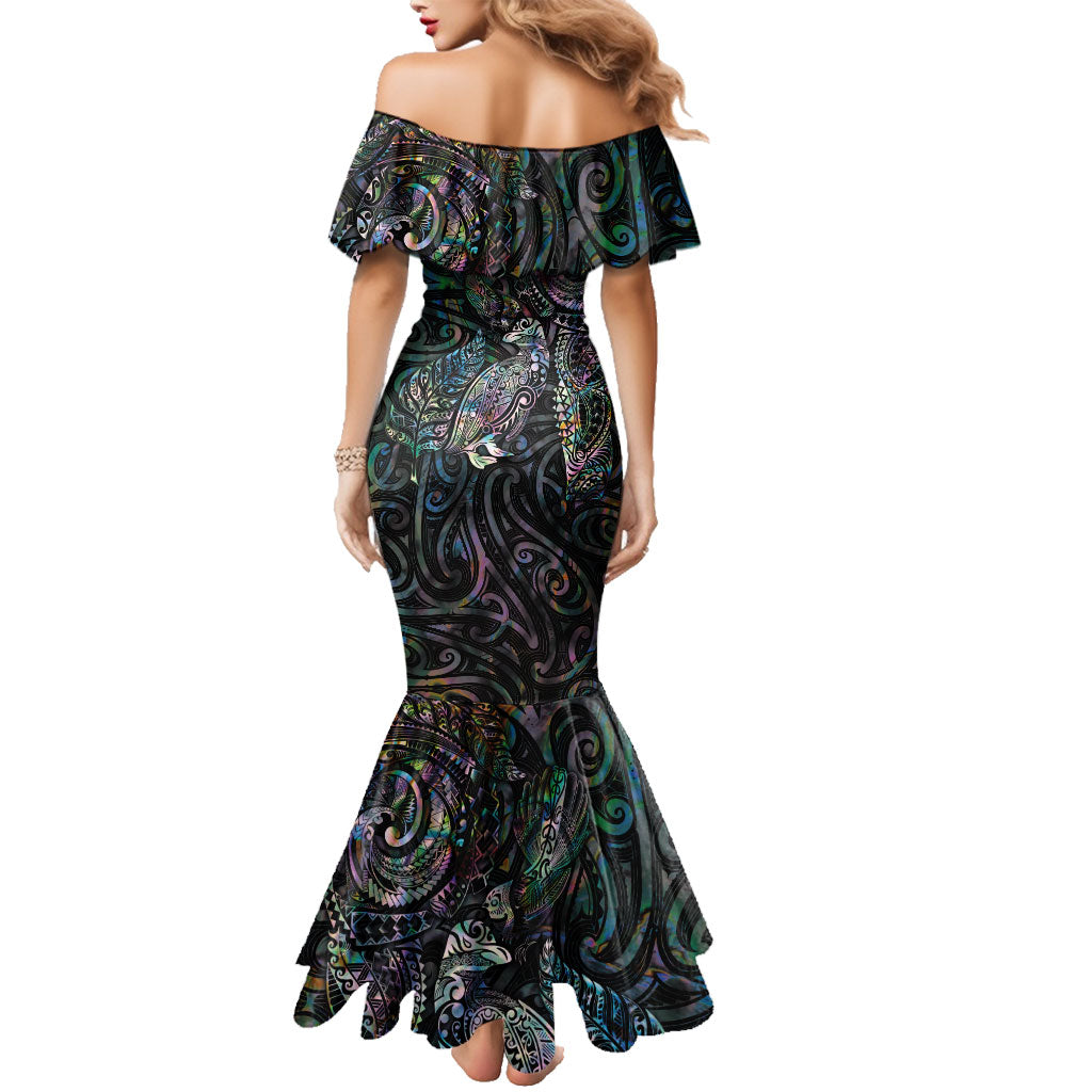 Aotearoa Moko Tribal Tattoo Family Matching Mermaid Dress and Hawaiian Shirt New Zealand Maori Penguin and Fantail Paua Shell Style LT03 - Polynesian Pride