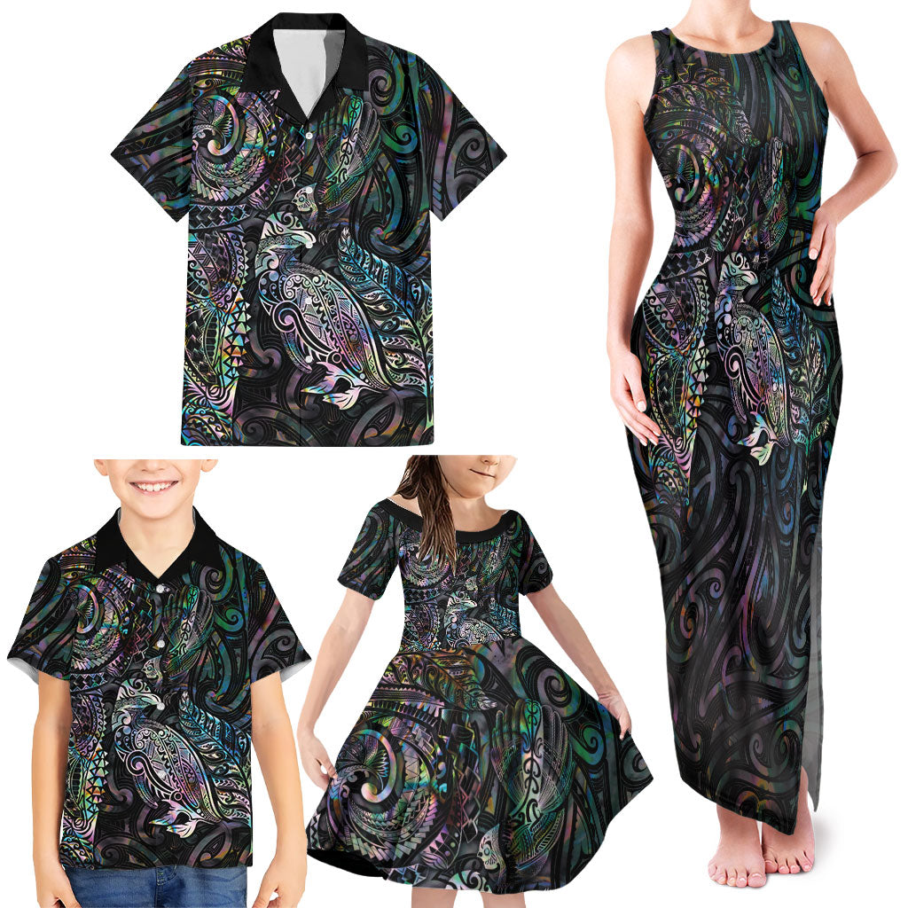 Aotearoa Moko Tribal Tattoo Family Matching Tank Maxi Dress and Hawaiian Shirt New Zealand Maori Penguin and Fantail Paua Shell Style LT03 - Polynesian Pride