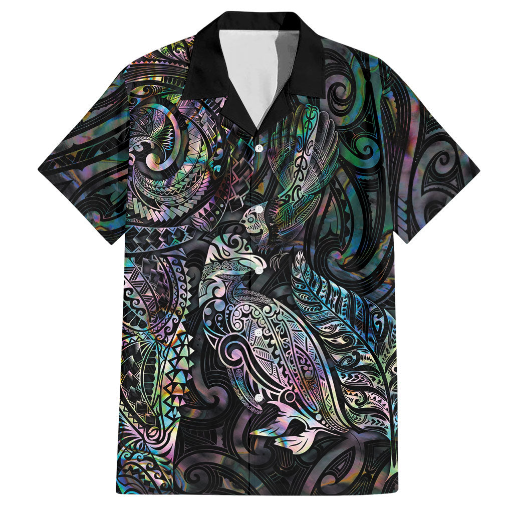 Aotearoa Moko Tribal Tattoo Hawaiian Shirt New Zealand Maori Penguin and Fantail Paua Shell Style