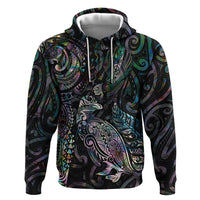 Aotearoa Moko Tribal Tattoo Hoodie New Zealand Maori Penguin and Fantail Paua Shell Style LT03 Pullover Hoodie Multicolor - Polynesian Pride