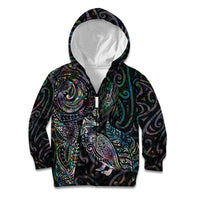 Aotearoa Moko Tribal Tattoo Kid Hoodie New Zealand Maori Penguin and Fantail Paua Shell Style LT03 Zip Hoodie Multicolor - Polynesian Pride