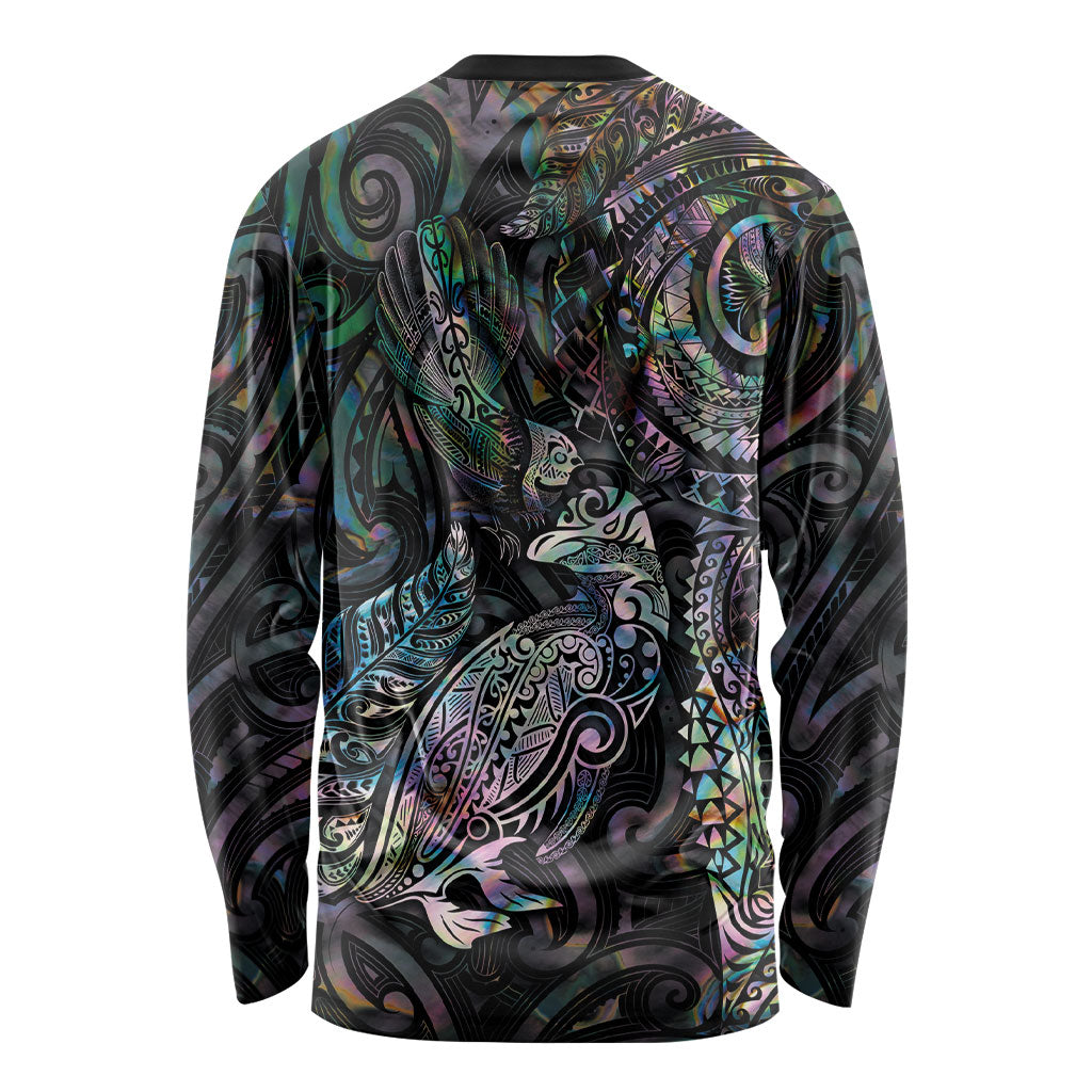 Aotearoa Moko Tribal Tattoo Long Sleeve Shirt New Zealand Maori Penguin and Fantail Paua Shell Style LT03 - Polynesian Pride